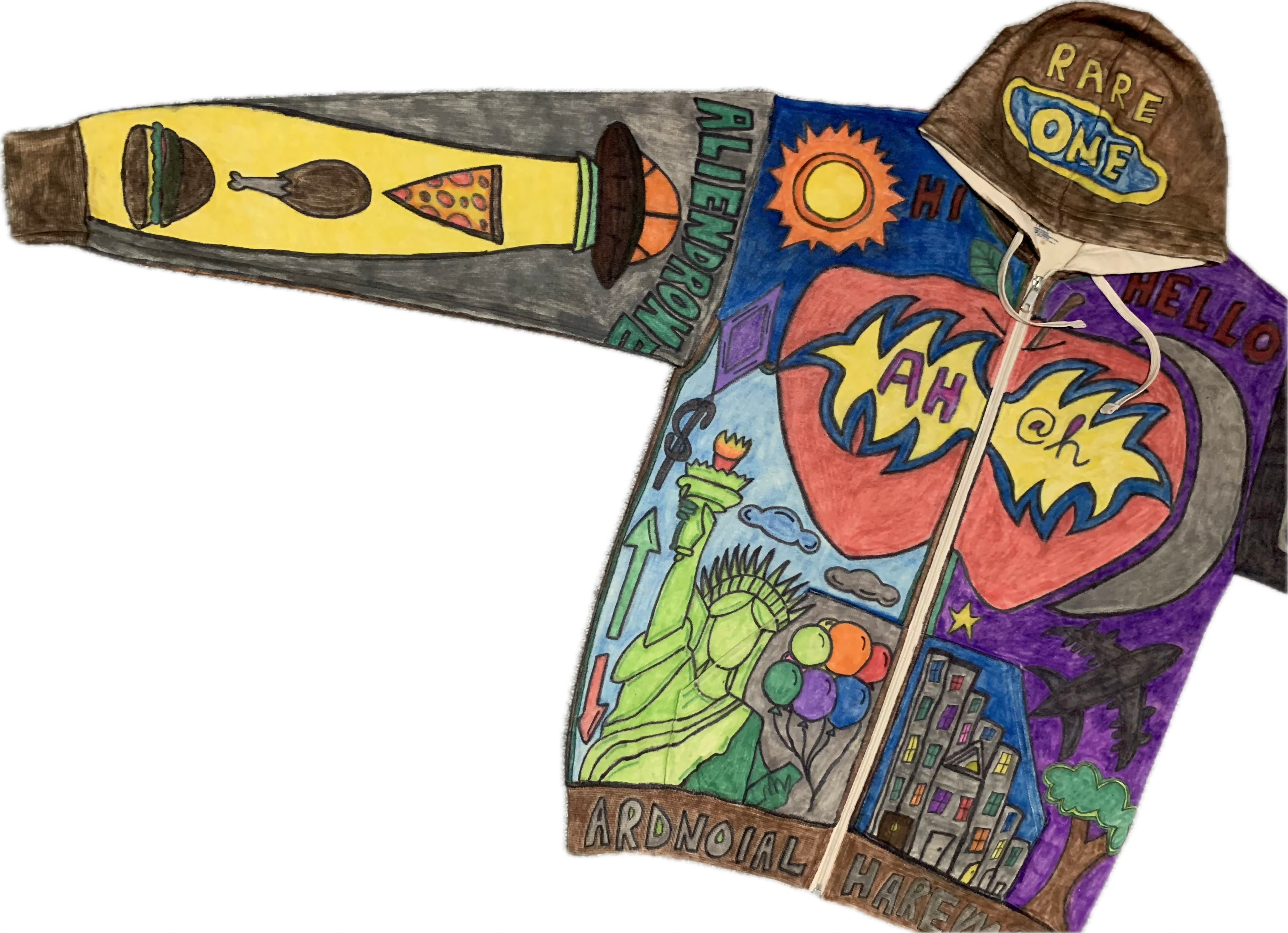 HAND DRAWN FULL BODY ART AHHA HOODIE